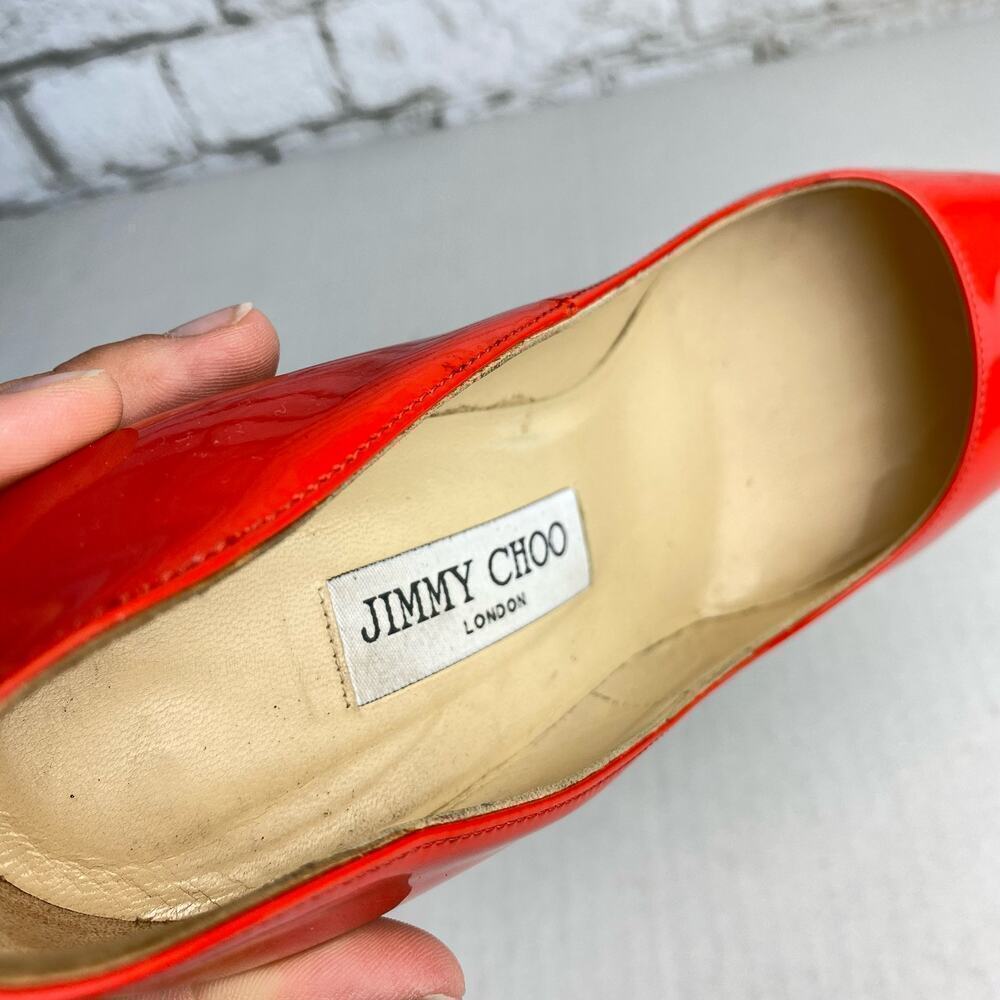 Jimmy Choo Heels Pumps Point Toe Stiletto Shoes Patent Leather Red 38 8 - Picture 14 of 15